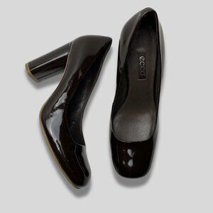 ECCO Brown Patent Leather Block Heel Pumps Size 39